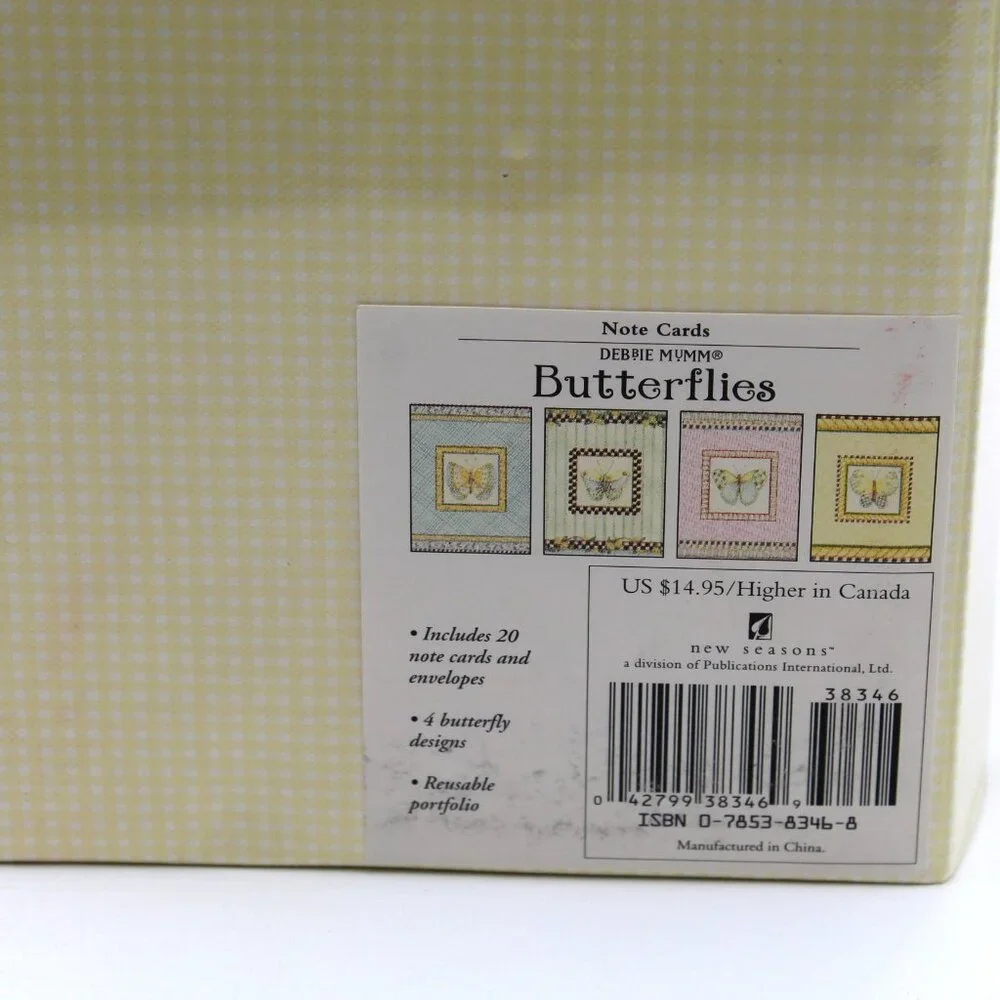 Debbie Mumm Butterflies 20 Note Cards & Envelopes 4 Butterfly Designs Vtg NOS